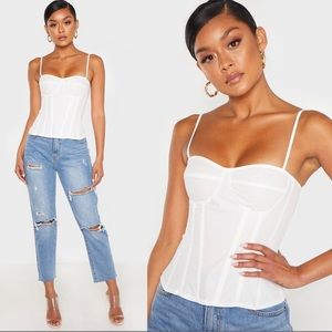 PrettyLittleThing White Structured Corset Top 🤍 Chic Bustier Style | Size 4